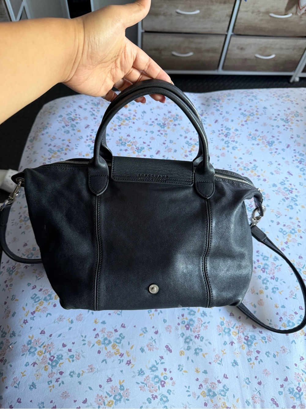Longchamp Black Leather Top-Handle & Crossbody Satchel - Picture 2 of 10